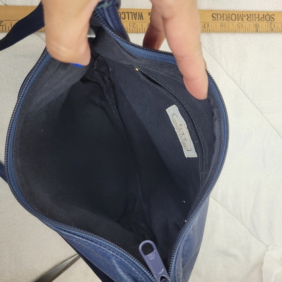 Toni Vintage Navy Leather Cross Body Shoulder Bag 80s Unique Festival Boho Glam - Picture 5 of 11